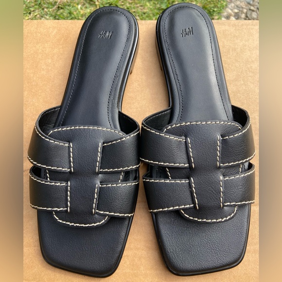 H&M Leather Black Sandals Woman’s Size 9 - Picture 2 of 9